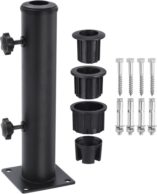 Gartenschirme, Schirmgestellrohre, Universelle Schirmhalterungen Mit Pvc-adapterringen, Eisenplatten Und Betonplatten, Schwarz
