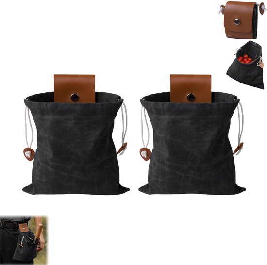 2er-pack Wasserdichte Obstpflückbeutel Aus Canvas, Faltbare Outdoor-organizer-beutel Mit Kordelzug Für Camping, Wandern Und Reisen