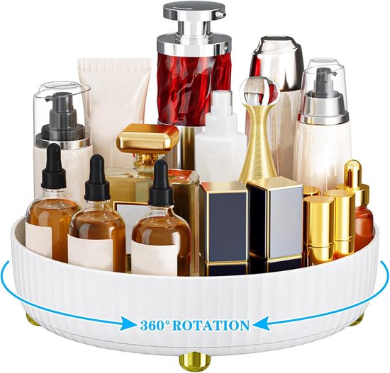 360° Drehbarer Kosmetikorganizer – Geeignet Für Schlafzimmer, Badezimmer Und Schminktische. Ideal Zur Aufbewahrung Von Parfums. Weiß.