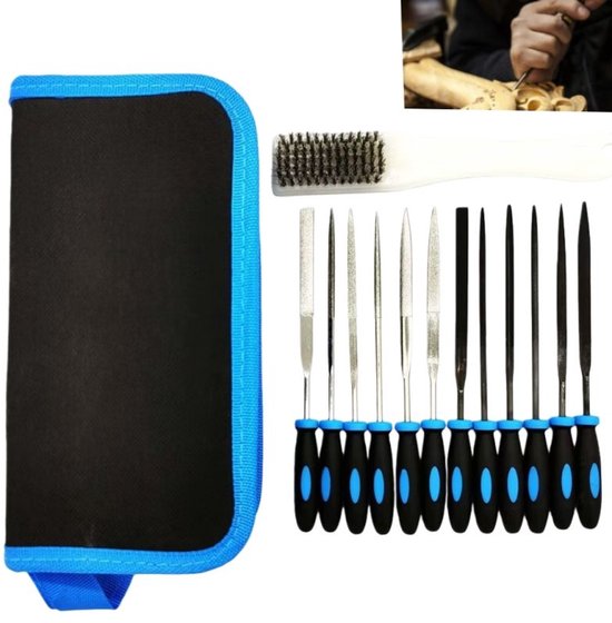 13-teiliges Premium-feilenset (klein), 6 Diamantfeilen + 6 Stahlfeilen Mit Bürste Und Etui, 15 Cm