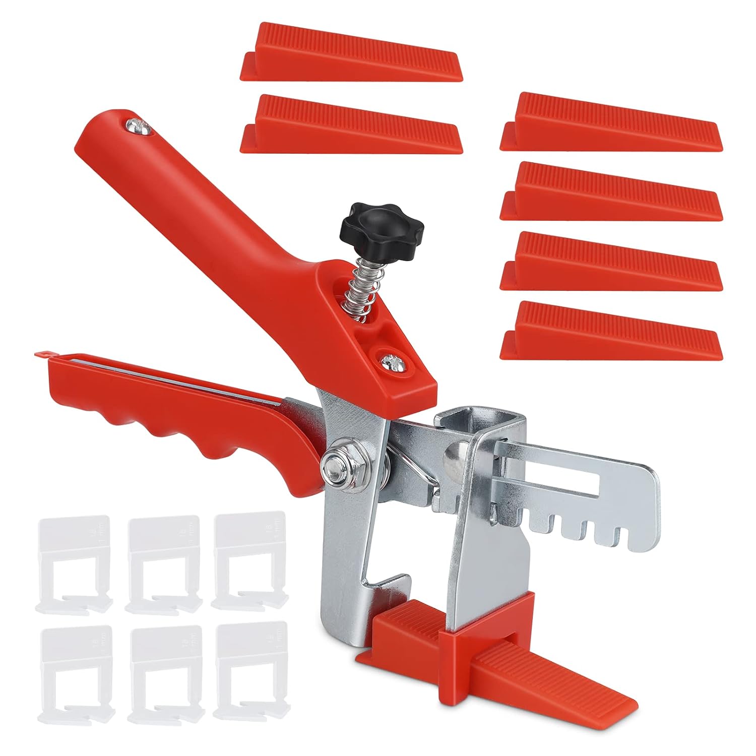 Fliesenverlegesystem, Bestehend Aus 1 Zange, 90 Keilen Und 90 Klammern (1 Mm), Geeignet Für 7-14 Mm Dicke Fliesen.