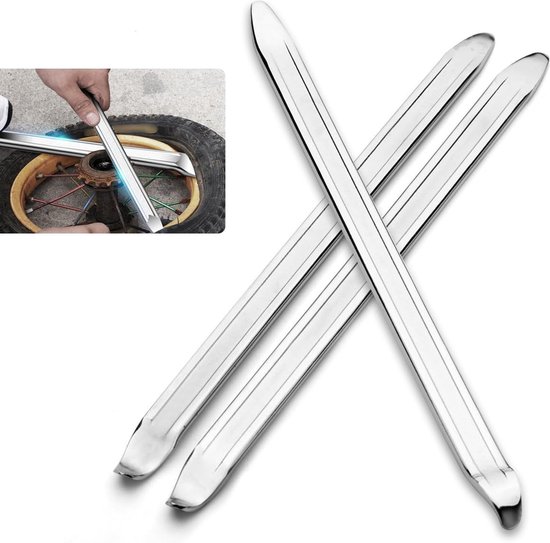 3-teiliges Set 30cm Motorradreifen-reparaturset - Hebelstangen & Felgenschützer - Universelle Wartungswerkzeuge (silber)