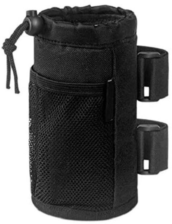 Faltbare Taktische Wasserflaschentasche & Becherhalter Mit Netzfach Für Fahrräder & Rollstühle, Schwarz