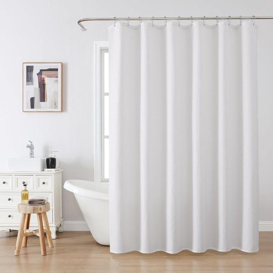 Wasserdichter Duschvorhang Mit Waffelstruktur (weiß, 180x180cm), Polyestervorhang Mit 12 Kunststoffhaken.
