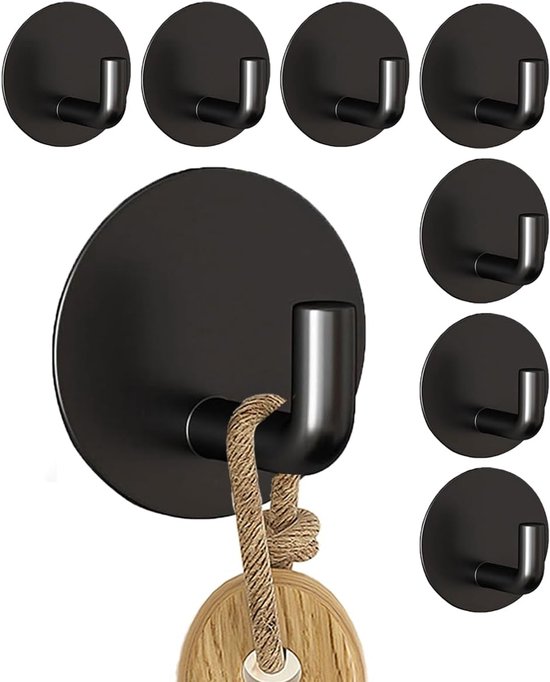 8er-pack Extra Starke, Selbstklebende Wandhaken Aus Schwarzem Edelstahl