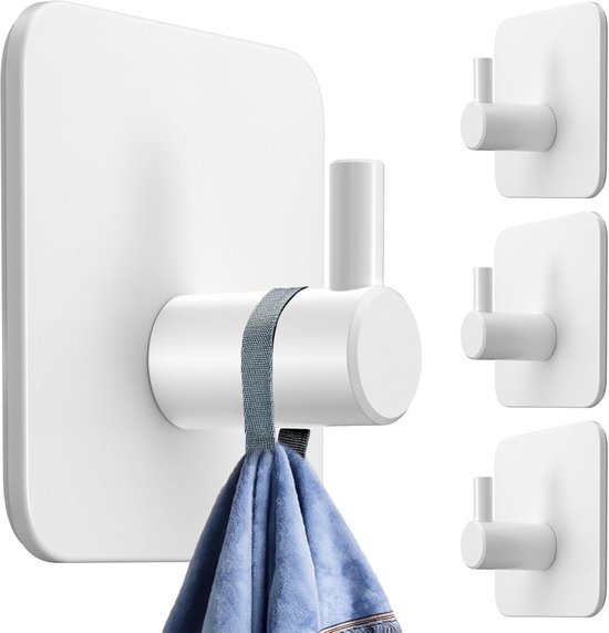 4er-pack Selbstklebende Handtuchhalter Aus Edelstahl (45 X 45 Mm), Weiß, Ohne Bohren, Für Bad/küche