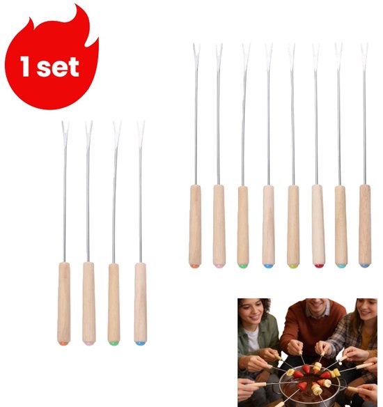 Set (12-teilig) – Käsefonduegabel Mit Holzgriff – Schokoladenfonduegabel – Besteck – Gabeln – Farbe Zufällig