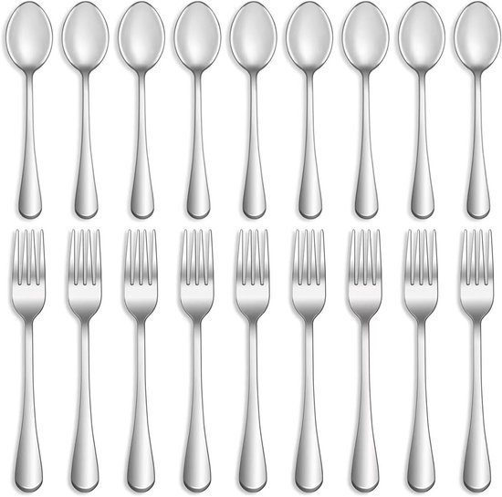 16-teiliges Edelstahl-besteckset, Hochglanzpoliert, Spülmaschinenfest, 8 Gabeln Und 8 Teelöffel, Silber