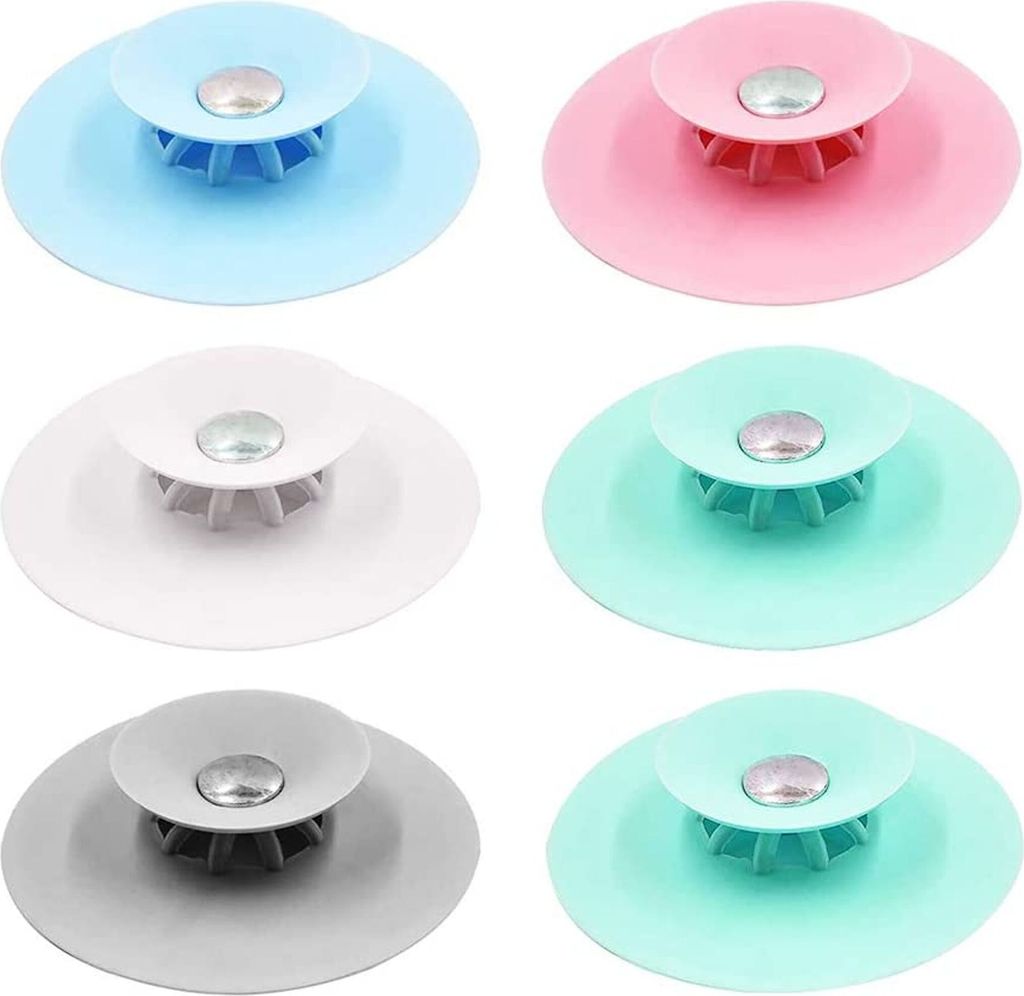 6er-pack Silikon-abflussstopfen, Abflussfilter, Badewannenstopfen, Küchenspülenstopfen, Universal-abflussstopfen, Verhindert Lecks, Haarfilter, Duschfilterstopfen