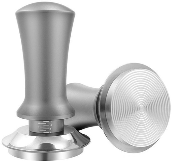 L – 58 Mm Durchmesser – 99 Mm Länge – Graduiert – Einstellbarer Druckverteiler – Federgriff – Kaffeetamper Mit Bodengewinde