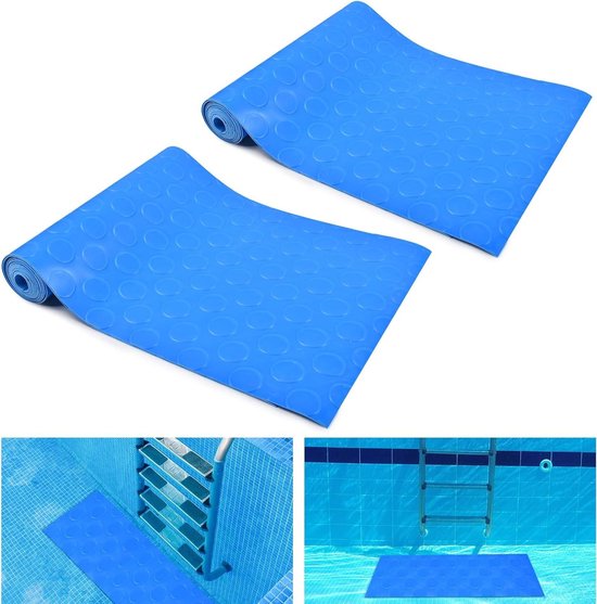 Poolleitermatte – Poolmatte Für Sicheres Schwimmen – Rutschfeste Oberfläche – 23 X 90 Cm – Blau