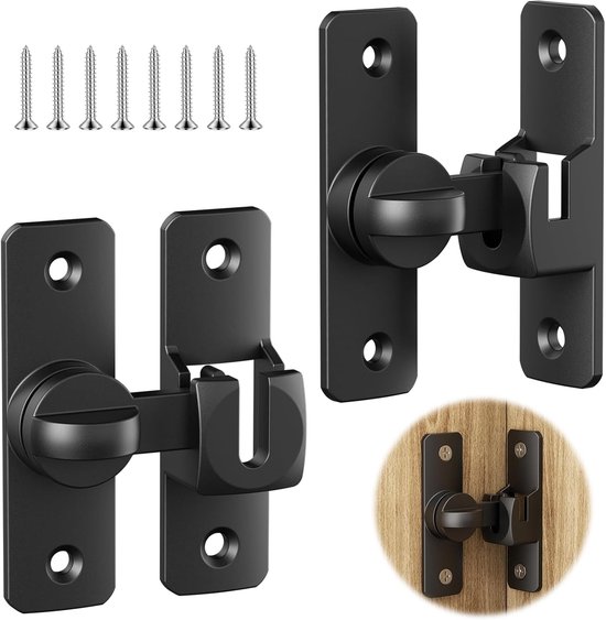 Zweiteiliges Schiebetürschloss-set: Riegel Mit Haken, Stiftzylinderschloss, Falle Mit Schnappverschluss (90°/180°), Inklusive Schrauben, Schwarz.