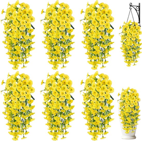 Künstliche Hängeblumen Für Den Außenbereich – 6 Künstliche Seidenblumen Mit Eukalyptusblättern – Uv-beständige, Realistische Kunstpflanzen Für