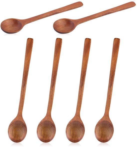 Sechs Kleine Holzlöffel, Ein 17 Cm Langer Glatter Honiglöffel, Ein Holzlöffel Und Ein Dessertlöffel