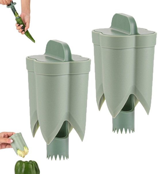 2-teiliger Chili-entkerner Und -schneider – 2-in-1-paprikaenentkerner – Geeignet Für Chilischoten, Obst Und Gemüse – Grün – 11,3 × 5,6 × 5,6 Cm