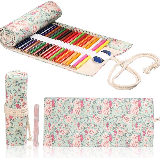 Pinsel- Und Werkzeugetui Aus Canvas – Blumenmuster – 36 Fächer – 46 X 20 Cm