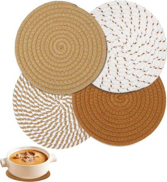 Set Mit 4 Hitzebeständigen Untersetzern – Vielseitig – 4 Stück – Baumwolle – 11 Cm – Gewebte Baumwolle – Hitzebeständig – Topfuntersetzer