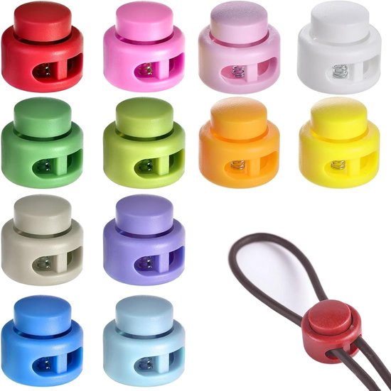 12 Doppelloch-seilschnallen, 2 Farbige Seilclips, Farbige Kunststoff-seilschnallen, Einstellbare Elastizität, Geeignet Für Verschiedene Seile Und Kordeln