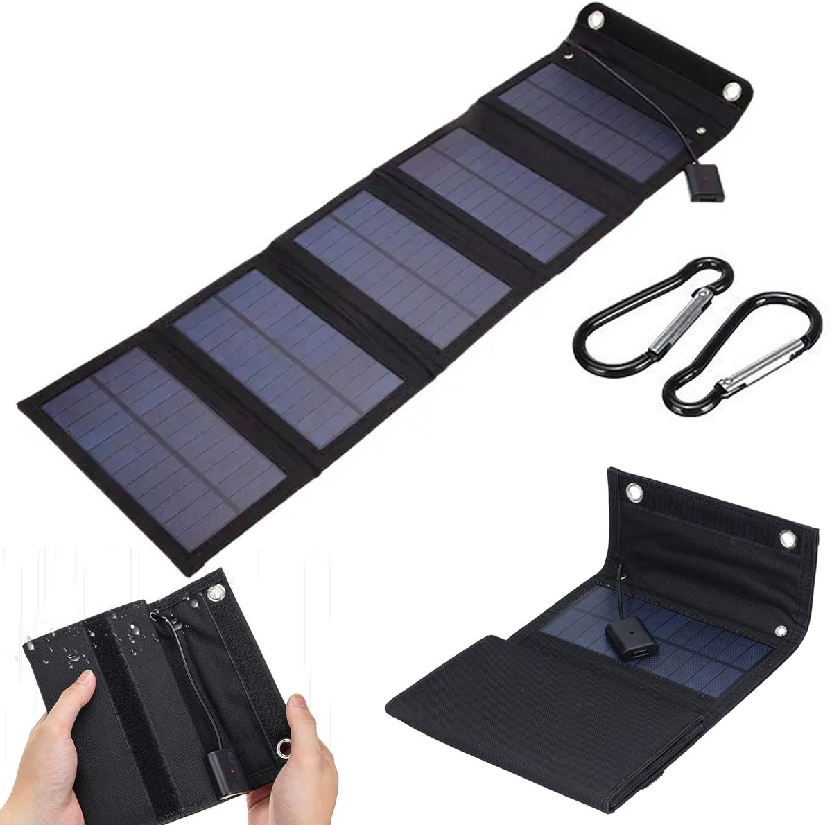 Solarpanel – 5 Platten – Faltbare Solarpaneele – Solarzellen Laden Akku – Solarpanel-powerbank – 15-w-5-v-usb-solarpanel – Solarpaneele, Schwarz