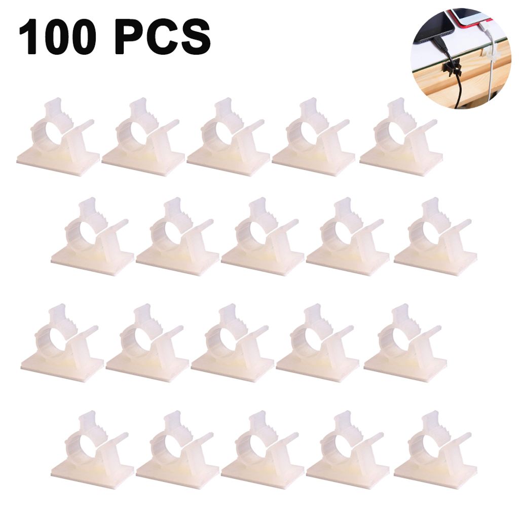 Kabelklemmen, Kabelhalter, Selbstklebende Kabelmanagement-sets, 100-teilige Packung, Verstellbare Kabelklemmen, Selbstklebendes Nylon, Weiß.