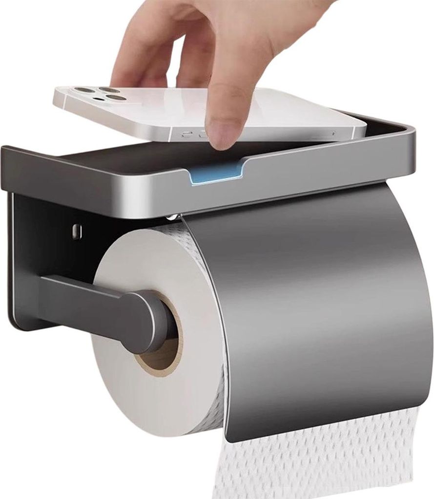 Wandmontierter Toilettenpapierhalter Fürs Badezimmer, Wasser- Und Feuchtigkeitsbeständig, Mit Papierrolle Und Ablage, Einfach Zu Montieren.