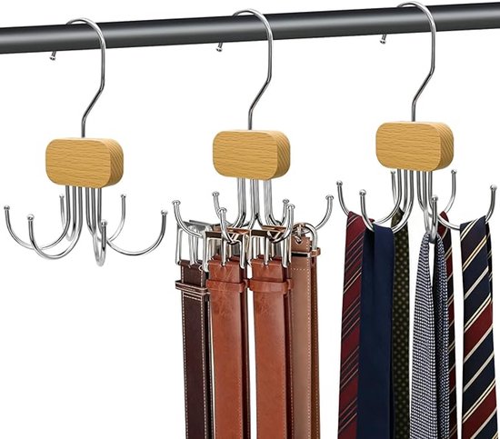 3-teiliges, Um 360° Drehbares, Faltbares Gürtel- Und Krawattenhalter-set Aus Holz