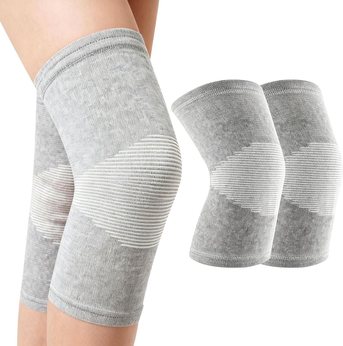 Kniebandage Aus Bambusfaser, 1 Paar, Unisex, Sportbandage, Grau, Größe Xl, Zur Unterstützung, Verletzungsprävention Und Genesung