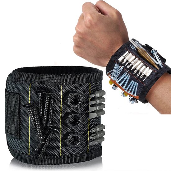Magnetisches Werkzeugarmband, Magnetisches Arbeitsarmband, Magnetisches Armband Mit Starker Magnetischer Nagelhaftungsfunktion – Schwarz