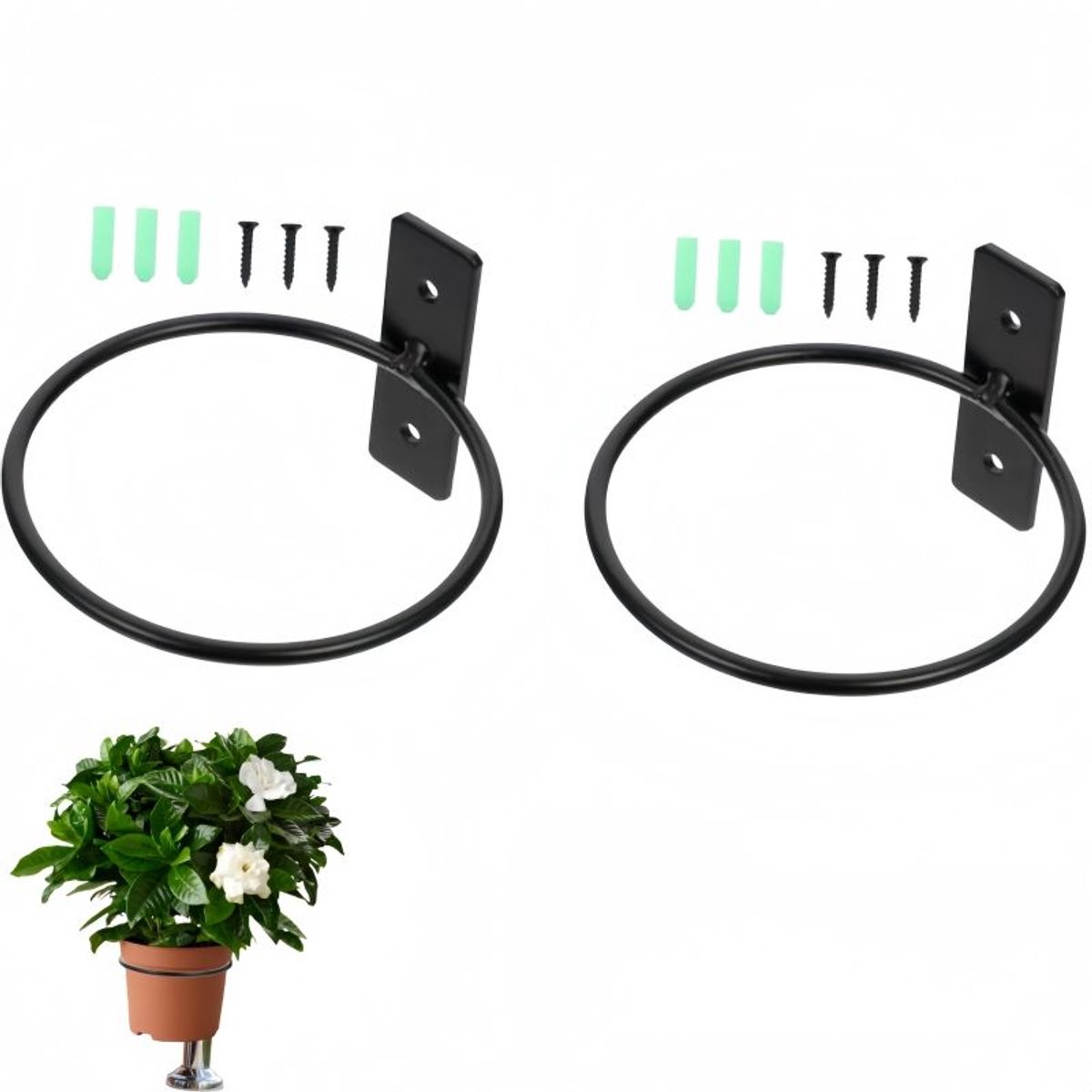 Blumentopfhalterring Zur Wandmontage – Metallhaken Für Pflanzgefäße – 15 Cm – Schwarz