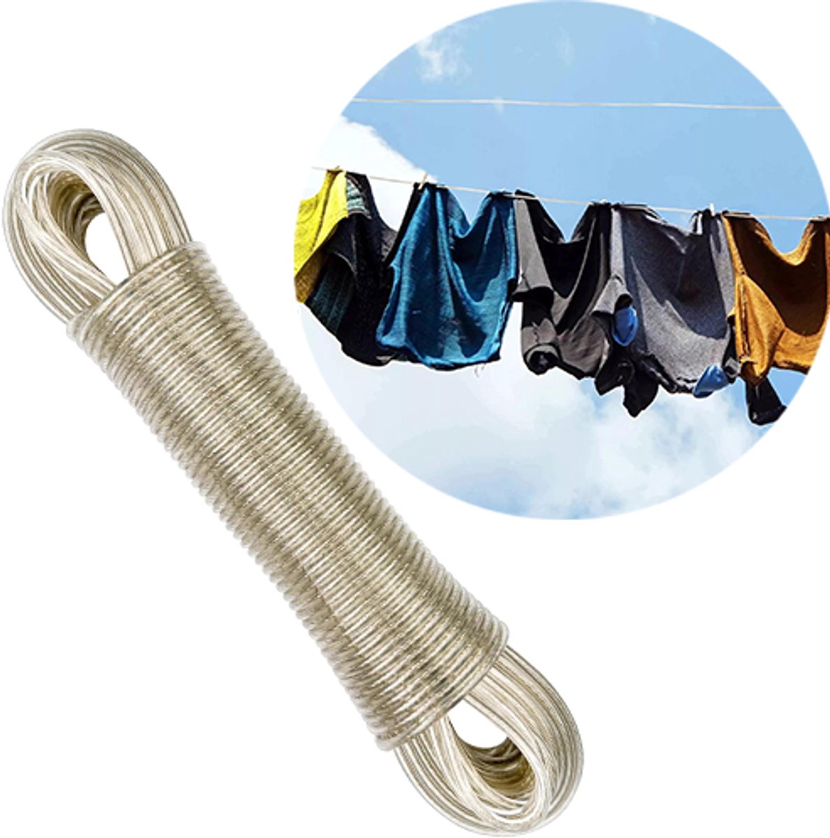 Wäscheleine Für Camping Und Outdoor-aktivitäten, 20 M Lange, Extra Starke Wäscheleine Aus Pvc-draht. Geeignet Zum Trocknen Von Kleidung Und Bettwäsche.