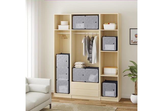 Diy Kleiderschrank mit Tür, 9 Fächer schwarz - Woltu