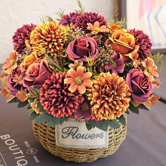 Set Mit 3 Künstlichen Herbstblumen – Seidenchrysanthemen/rosen/gänseblümchen – 31 Cm – Für Tischdekorationen Und Brautsträuße
