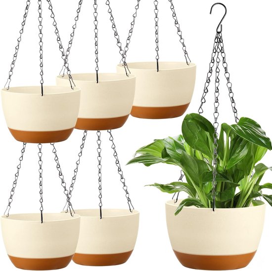 Hängende Pflanzgefäße, 6-teiliges Blumentopfhalter-set Mit Untersetzern, Für Drinnen Und Draußen (weiß)