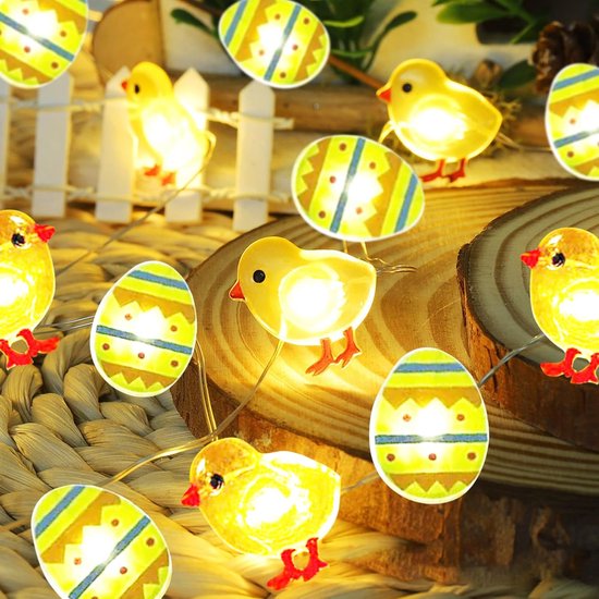 Lichterkette Mit Osterei- Und Kükenmotiv, 3 Meter, 30 Leds, Warmweißes Licht, Osterbeleuchtung, Batteriebetrieben, Sorgt Für Stimmungsvolle Atmosphäre