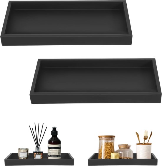 2-teiliges Badezimmer-aufbewahrungstablett-set – Dekorative Schwarze Rechteckige Silikon-waschbeckenablagen