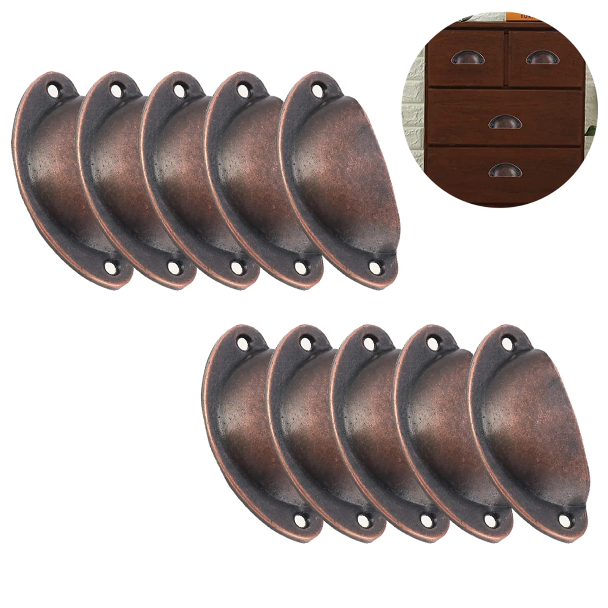 10 Retro-türgriffe, Muschelförmige Griffe, Bronzene Schrank- Und Schubladengriffe, Metallmöbelgriffe, Halbrunde Schrauben