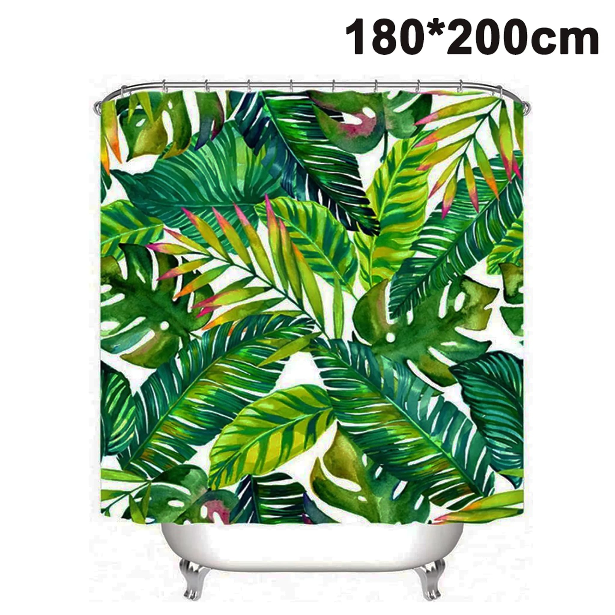 200 X 180 Cm Großer, Dunkelgrüner Duschvorhang Mit Monstera-blattmotiv Aus Polyester, Inklusive 12 Haken