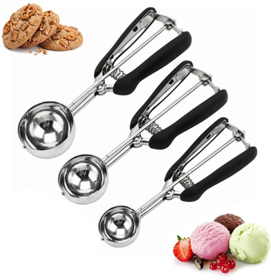 Eiscremelöffel-set, 3-teilig, Kekslöffel-set, 38 Mm/44 Mm/53 Mm, Edelstahl, Zum Umrühren Von Obst, Keksteig Und Cupcakes