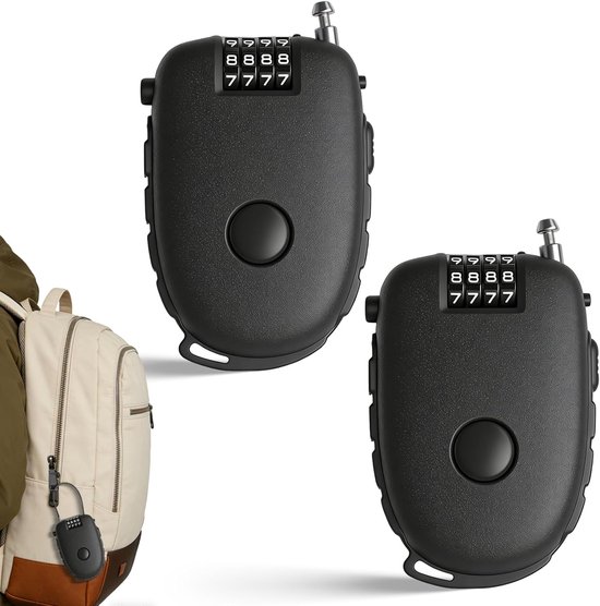 2er-pack Tragbare Kombinationsschlösser Für Fahrradkette Und Helm – 9,5 X 6,5 Cm, Schwarz