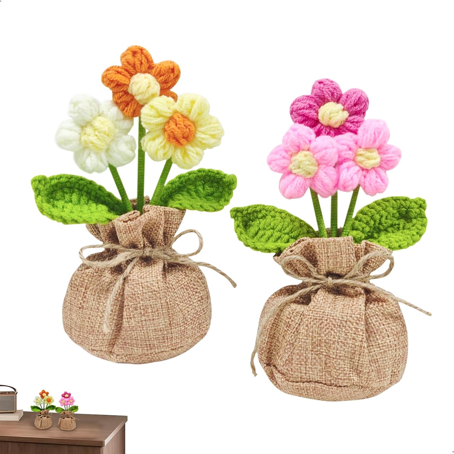 Zweiteilige Häkelblumen, Handgefertigte Häkelblumen, Samtblumen Für Bürodekoration Und Als Geschenk