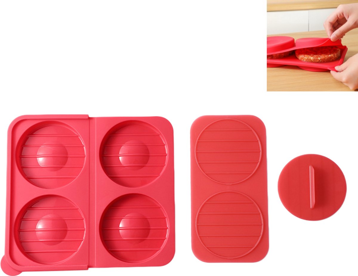Burgerpresse Aus Silikon – Gefrierbehälter Für Hamburger – Burgerpresse – Bpa-frei – Zum Grillen, Barbecue Und Für Die Zubereitung Von Mahlzeiten – Rot – 26 × 24 Cm