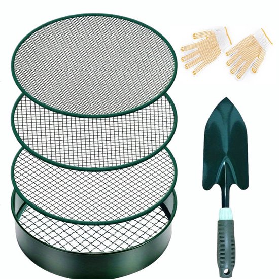 4-in-1 Gartensieb-set: 30 Cm Runder Metall-erdschaufel, Sandschaufel, Handschuhe