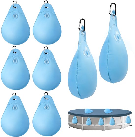 Gegengewicht Für Poolabdeckungen – 8-teiliges Set Aus Pvc-wasserblasen Mit Haken Zur Sicheren Befestigung.