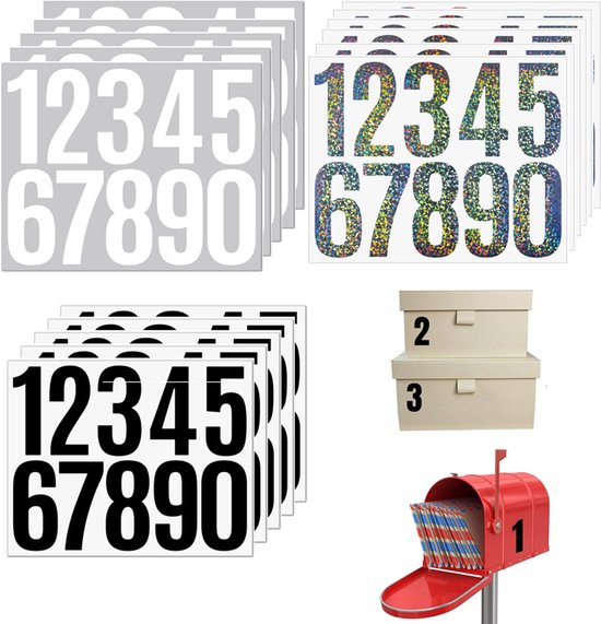 15-teiliges Set Selbstklebender Hausnummern-/briefkastenaufkleber – Schwarz/weiß