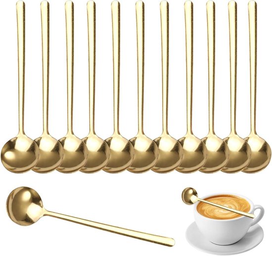 12-teiliges Kaffeelöffelset Goldfarbener Edelstahl 13 Cm Klassisches Design Spülmaschinenfest.