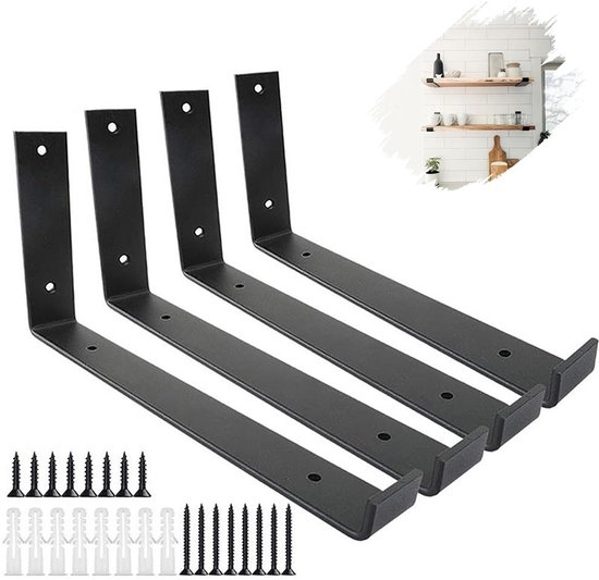Regalträger, 4er-pack, Inklusive Befestigungsmaterial, Metall-wandhalterungen, Schmiedeeiserne Wandregale, 20 Cm, Schwarz