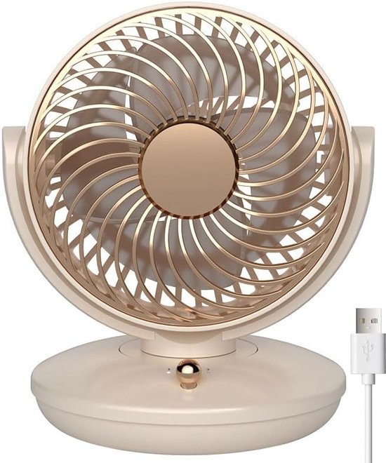 Kabelloser 15-cm-tischventilator, Mini-usb-anschluss, 3 Geschwindigkeitsstufen, Leise, 120°-drehung – Beige