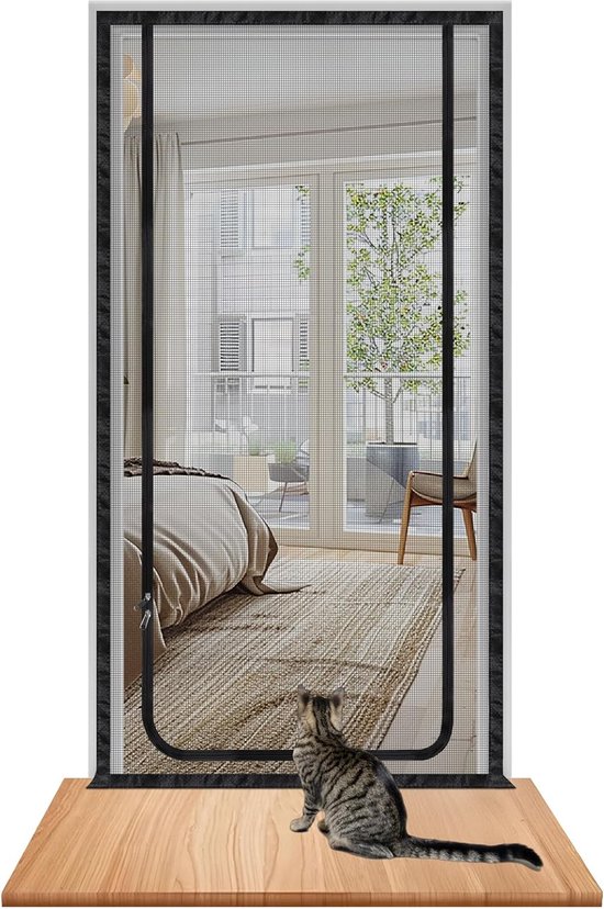 Vhv Katzenschutztür 120 X 240 Cm – Kratzfestes Fliegengitter Mit Reißverschluss – Geeignet Für Wohnzimmer, Küchen, Balkone Und Terrassen – Schwarz