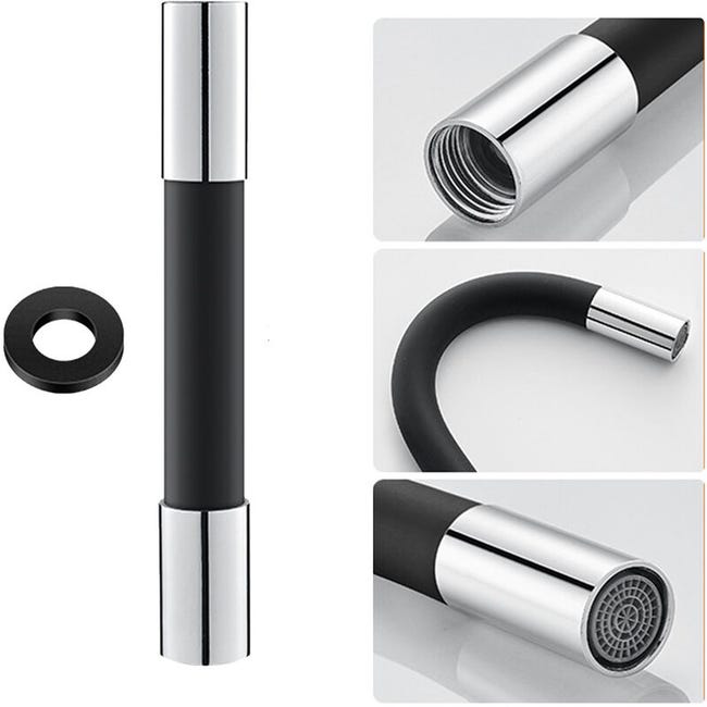 360° Drehbarer Verlängerungsschlauch Für Wasserhahnaufsatz, Silikon, Mit Dichtungsring, Schwarz, 20 Cm
