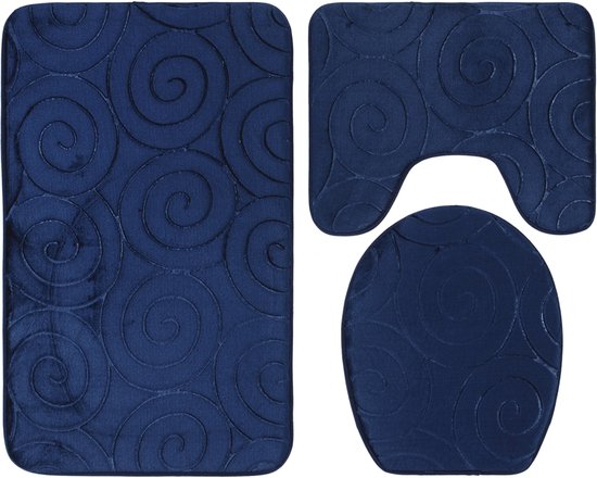 Rutschfeste Badezimmermatten-set – Rutschfeste Badezimmermatte – 3-teiliges Set Für Wc-sitz Und Boden – Saugfähige Badewannenmatte (marineblau)